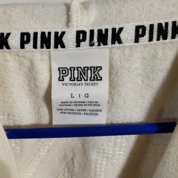 WOMANS CREAM COLORED PINK VICTORIAS SECRET GOLD SEQUIN HOODIE SZ L - Picture 6 of 6